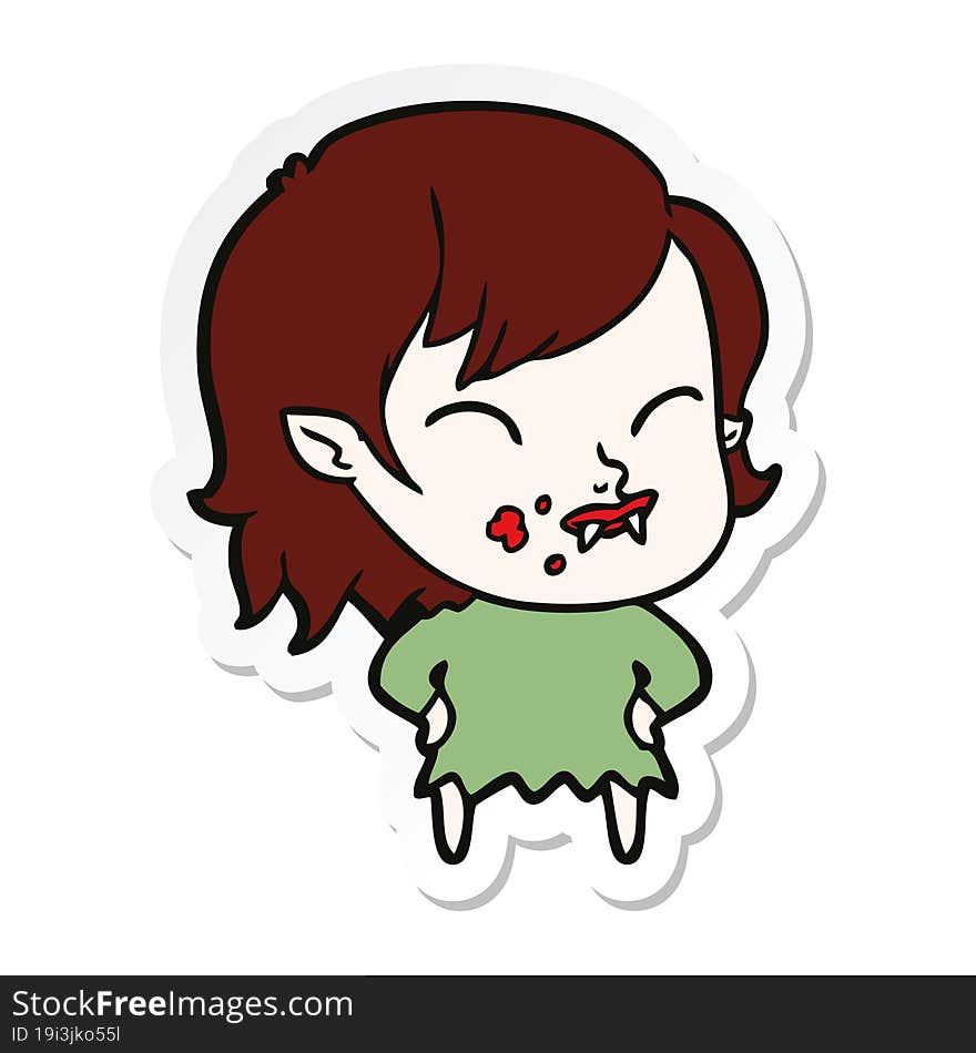 Sticker Of A Cartoon Vampire Girl With Blood On Cheek