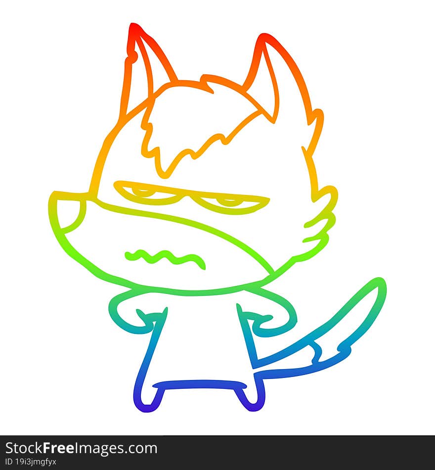 rainbow gradient line drawing cartoon annoyed wolf