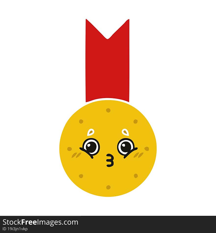 flat color retro cartoon of a gold medal