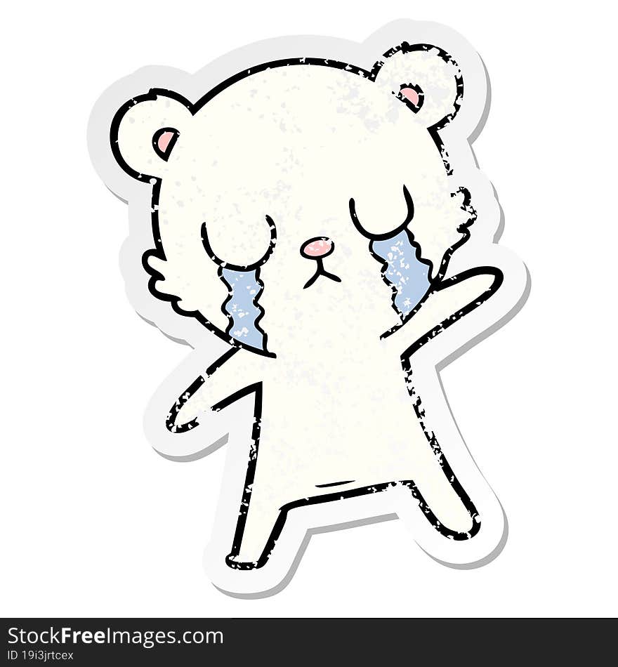 Distressed Sticker Of A Crying Polar Bear Cartoon