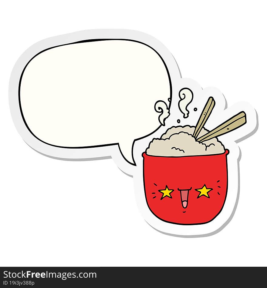 cartoon rice bowl and face and speech bubble sticker