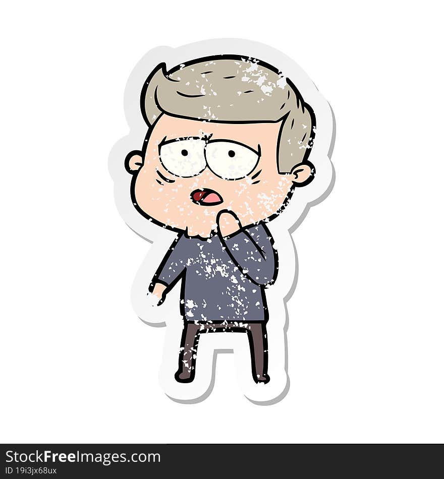 distressed sticker of a cartoon tired man