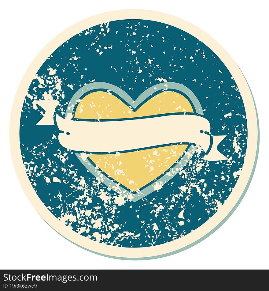 Distressed Sticker Tattoo Style Icon Of A Heart And Banner