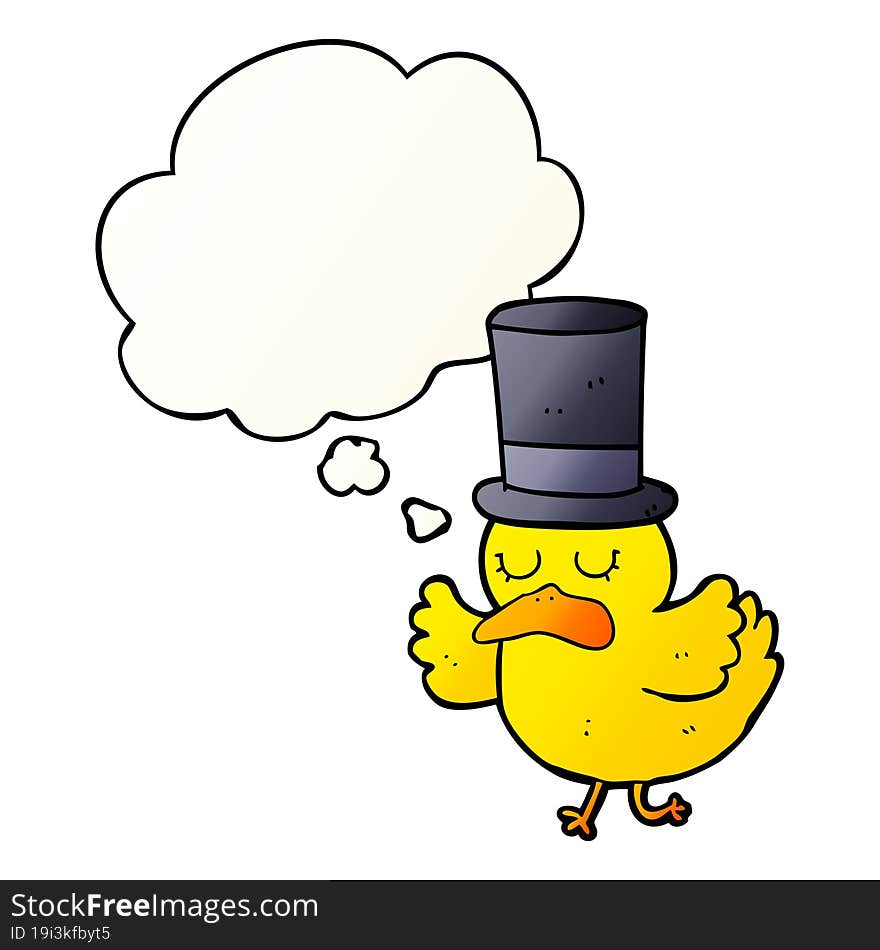 Cartoon Duck Wearing Top Hat And Thought Bubble In Smooth Gradient Style