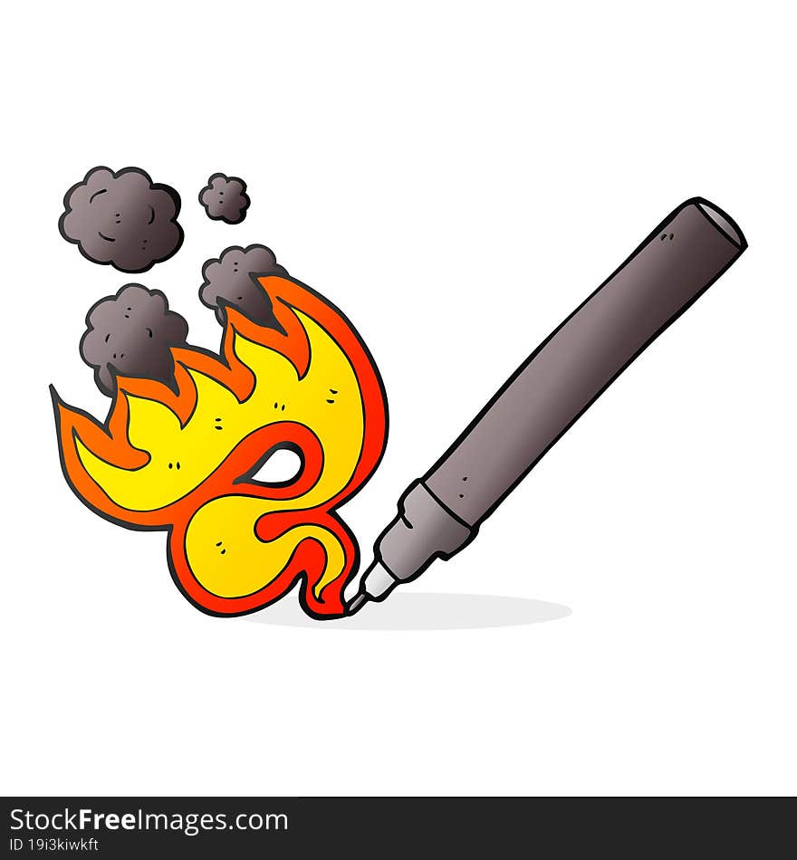 cartoon flaming pen