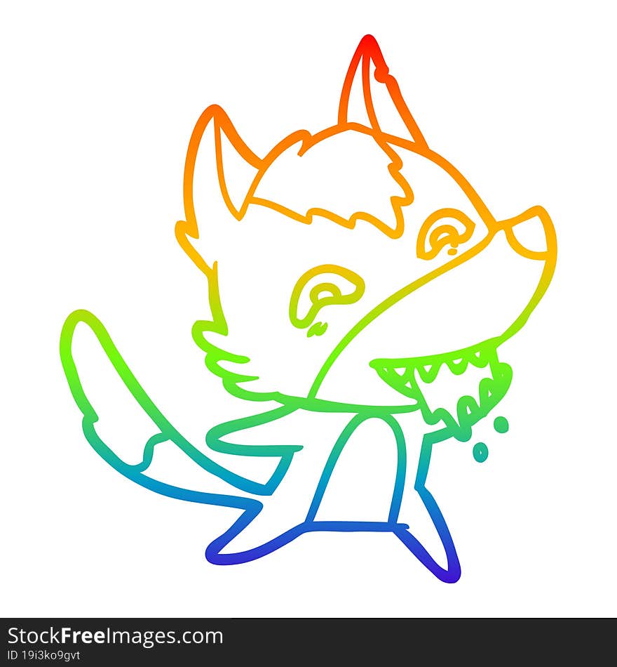 rainbow gradient line drawing of a cartoon hungry wolf