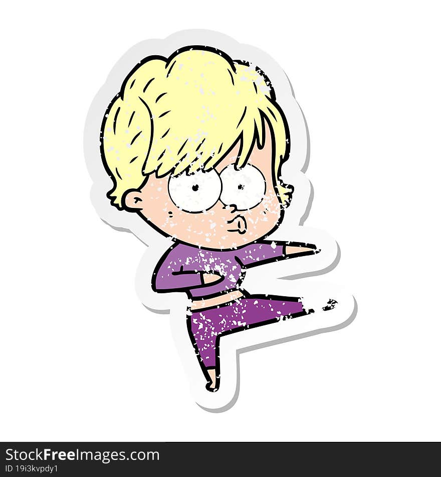 Distressed Sticker Of A Cartoon Woman