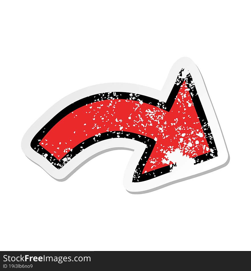 Distressed Sticker Of A Cute Cartoon Directional Arrow