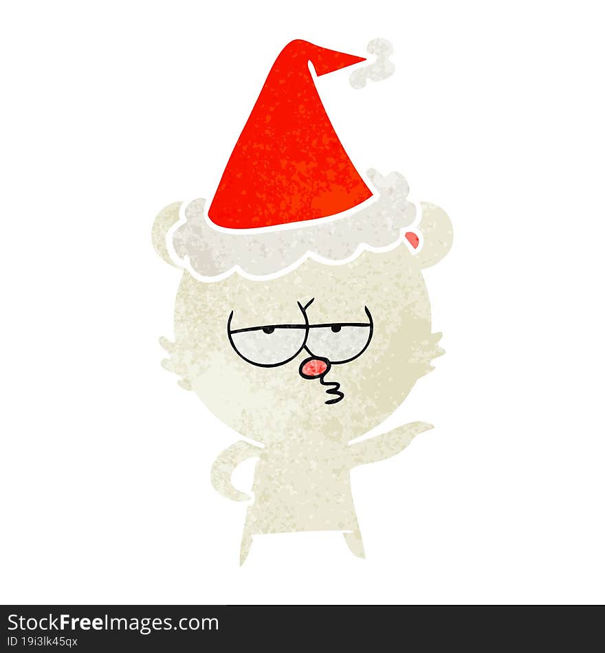 bored polar bear retro cartoon of a wearing santa hat