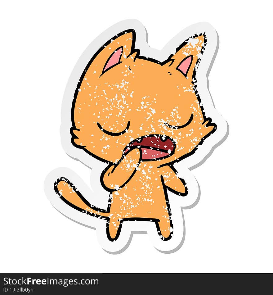 distressed sticker of a talking cat cartoon