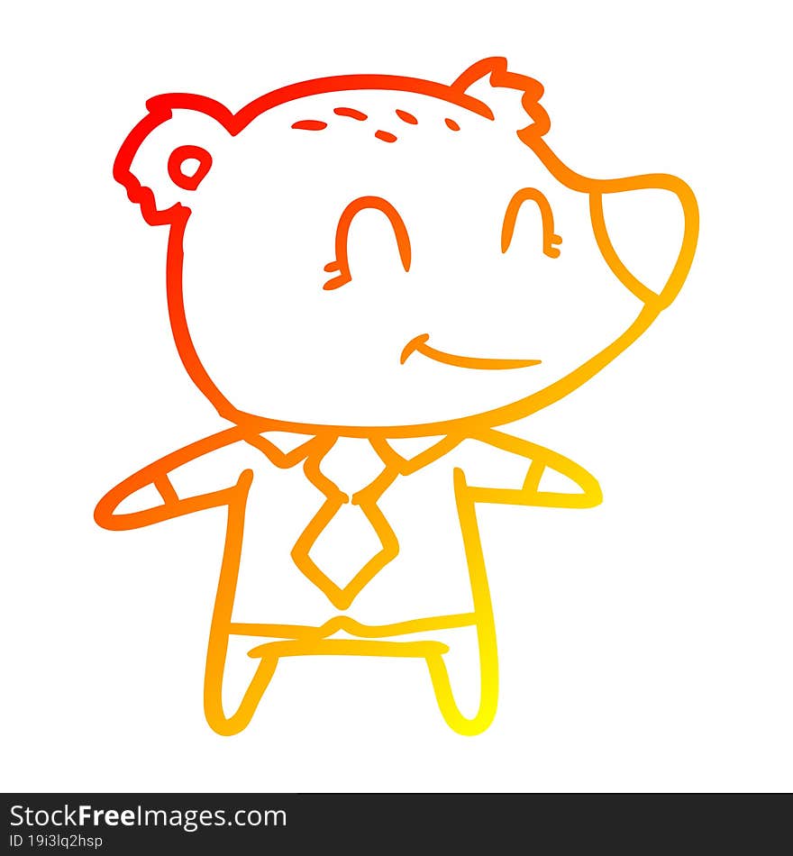 warm gradient line drawing cartoon bear in shirt and tie