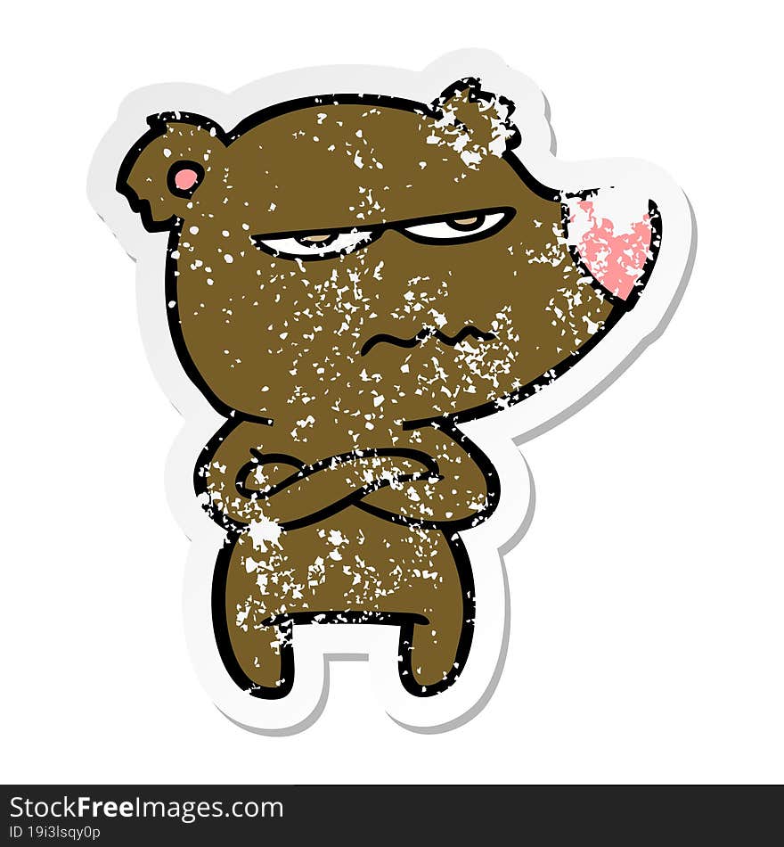 distressed sticker of a annoyed bear cartoon