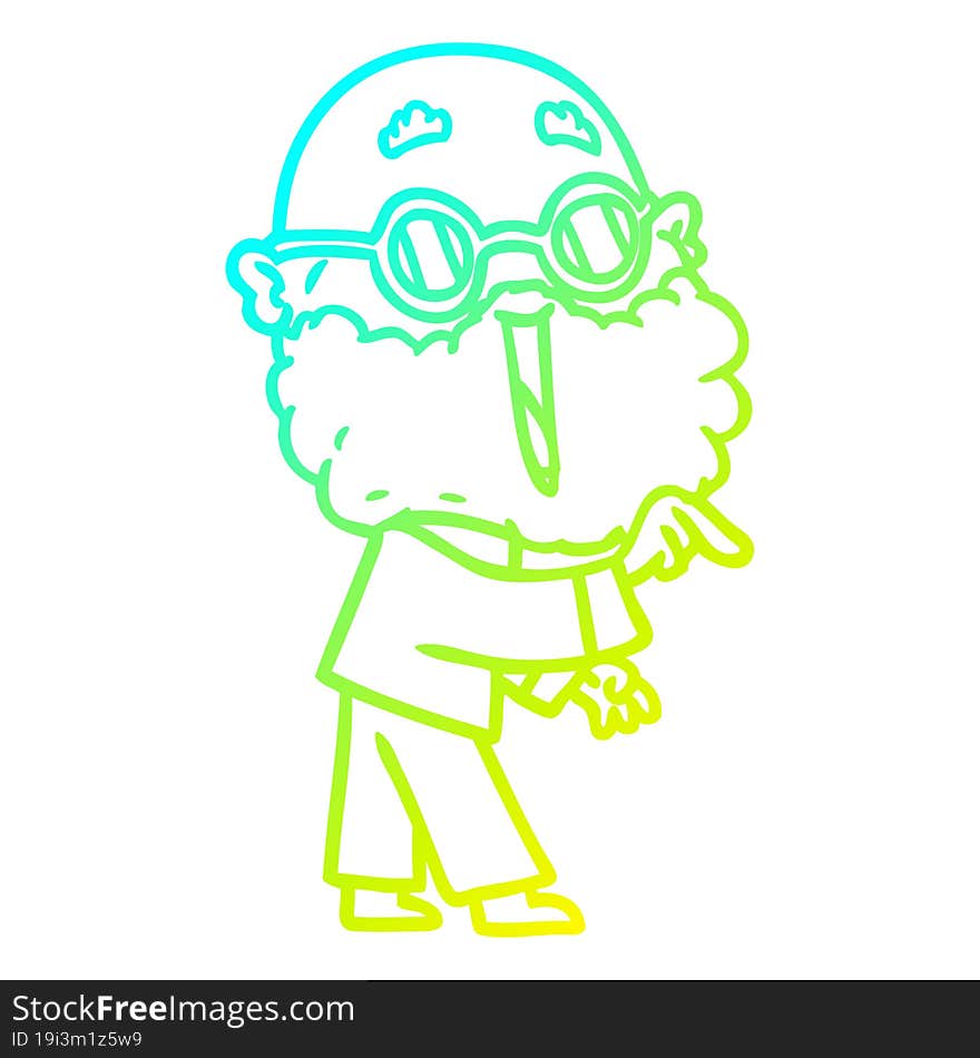 cold gradient line drawing cartoon joyful man with beard pointing finger