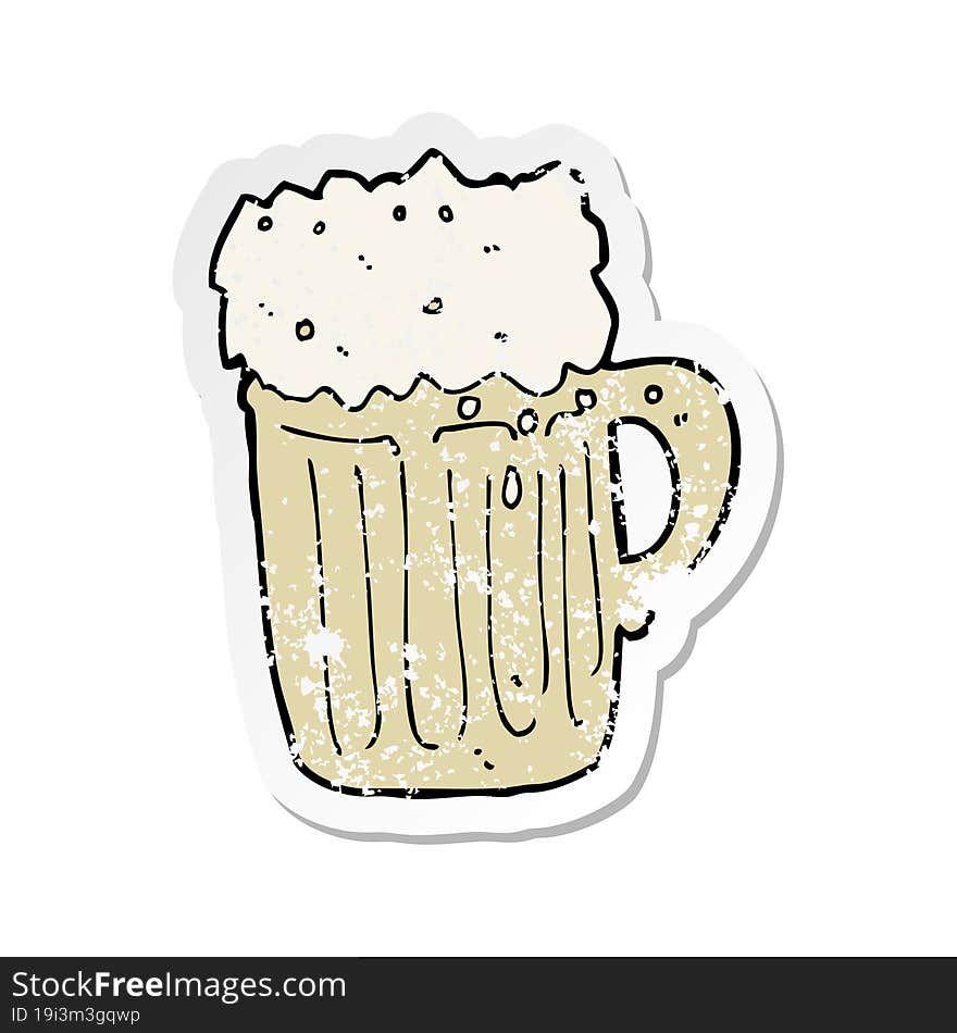 Retro Distressed Sticker Of A Cartoon Mug Of Beer