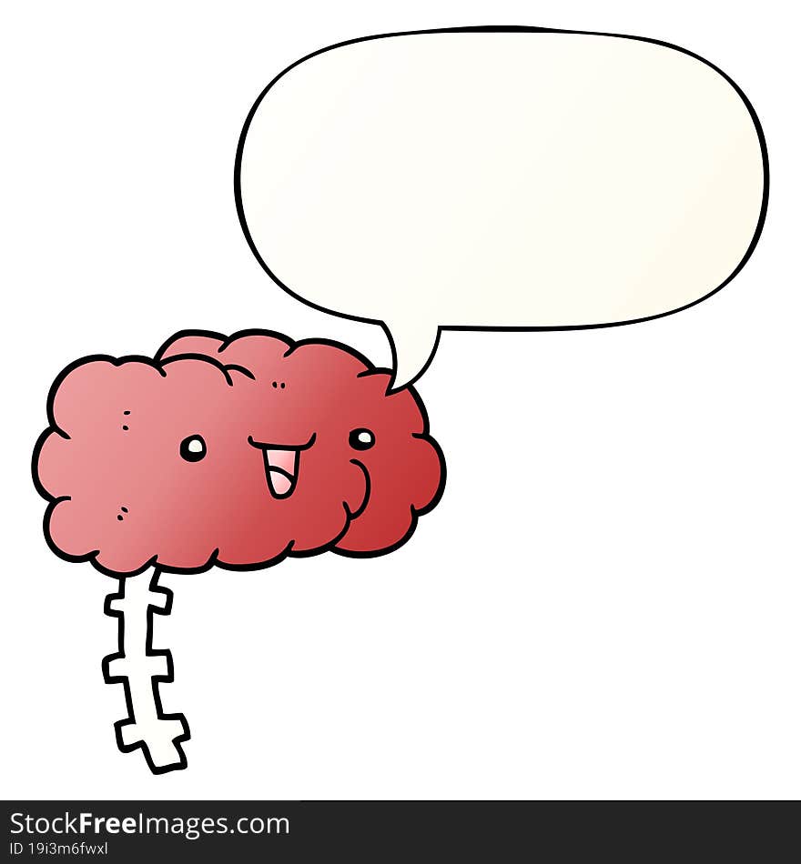 happy cartoon brain and speech bubble in smooth gradient style