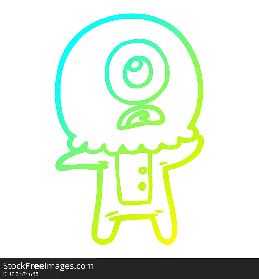 cold gradient line drawing of a cartoon cyclops alien spaceman