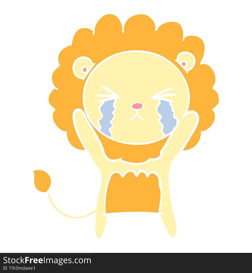 flat color style cartoon crying lion