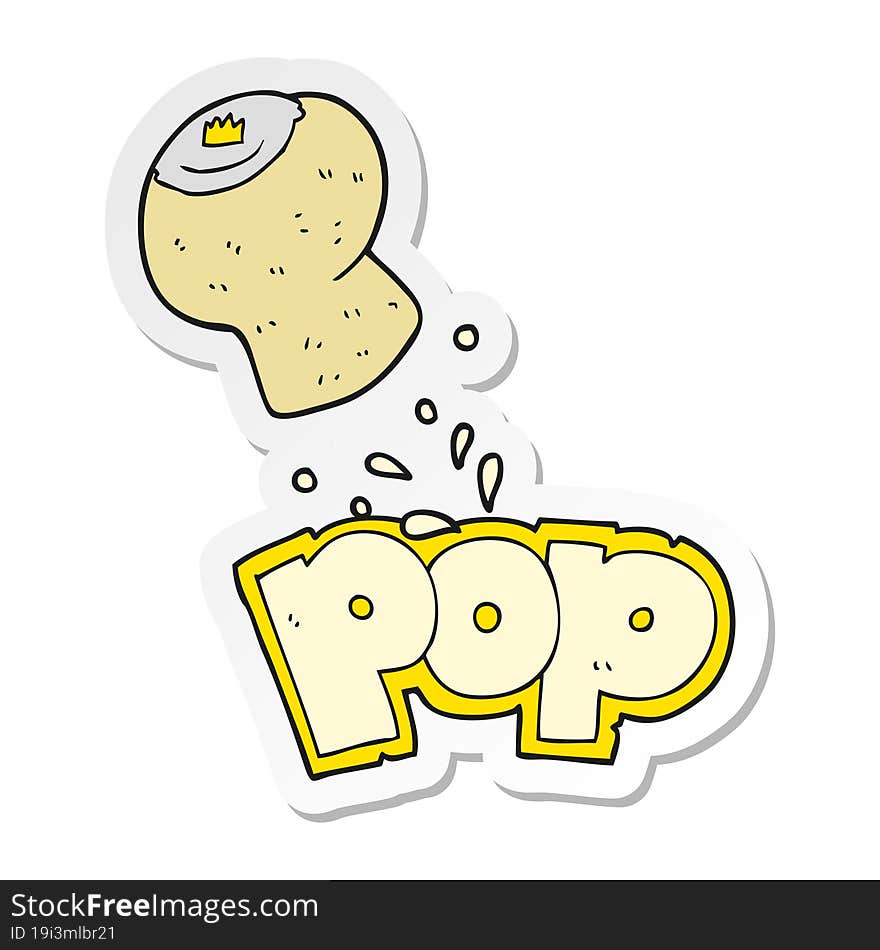 sticker of a cartoon champagne cork popping