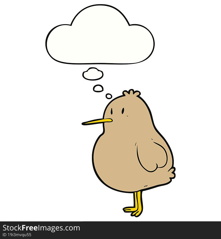 cartoon kiwi bird with thought bubble. cartoon kiwi bird with thought bubble