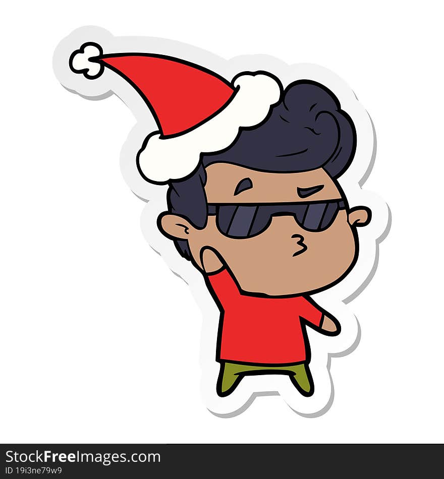 sticker cartoon of a cool guy wearing santa hat