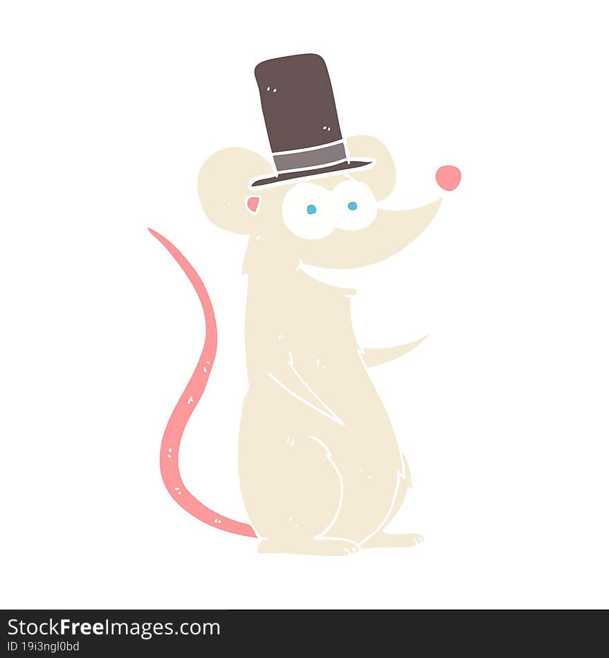 flat color illustration of a cartoon mouse in top hat