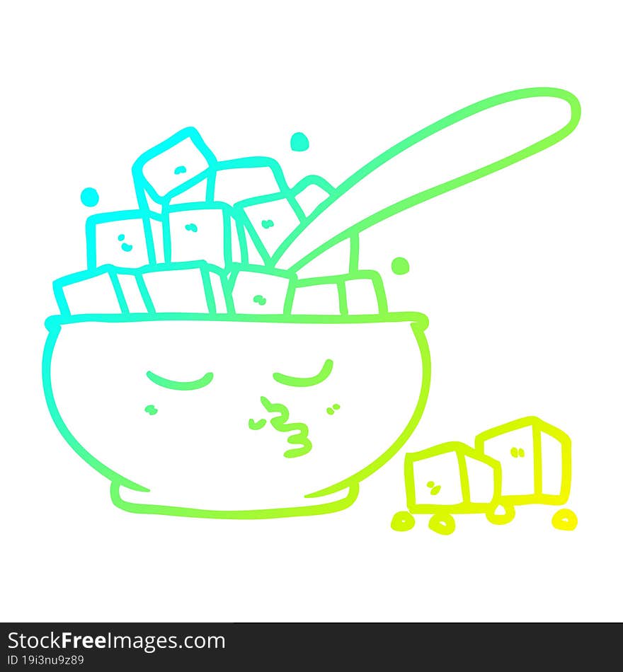 cold gradient line drawing cartoon sugar bowl