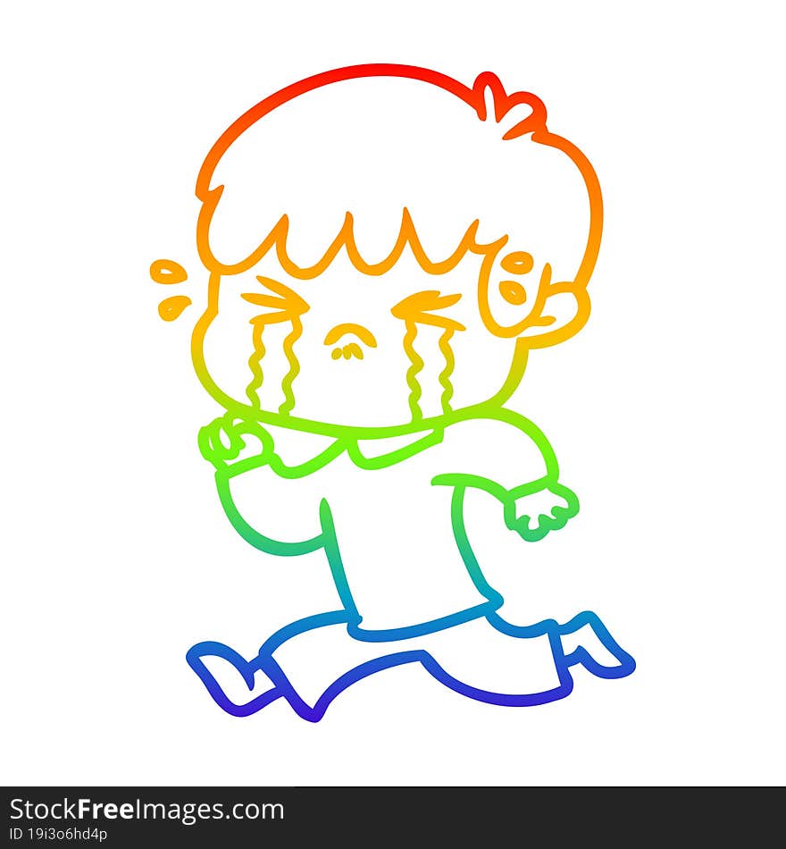 rainbow gradient line drawing of a cartoon boy crying