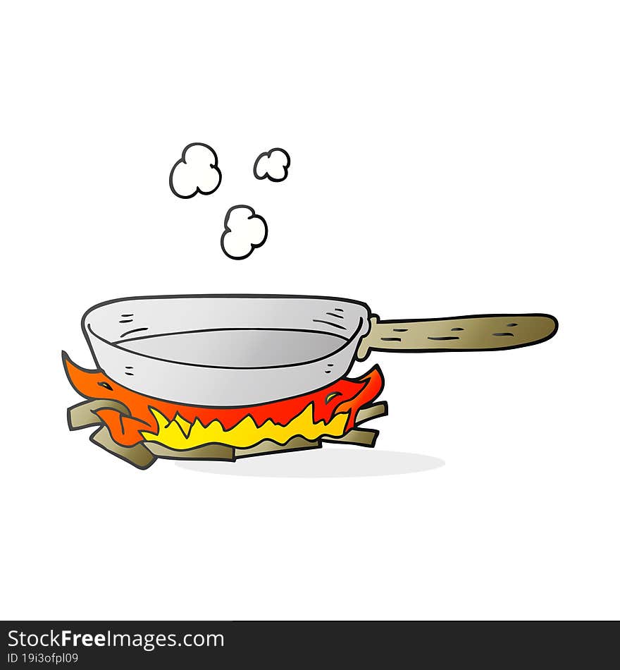 freehand drawn cartoon frying pan on fire