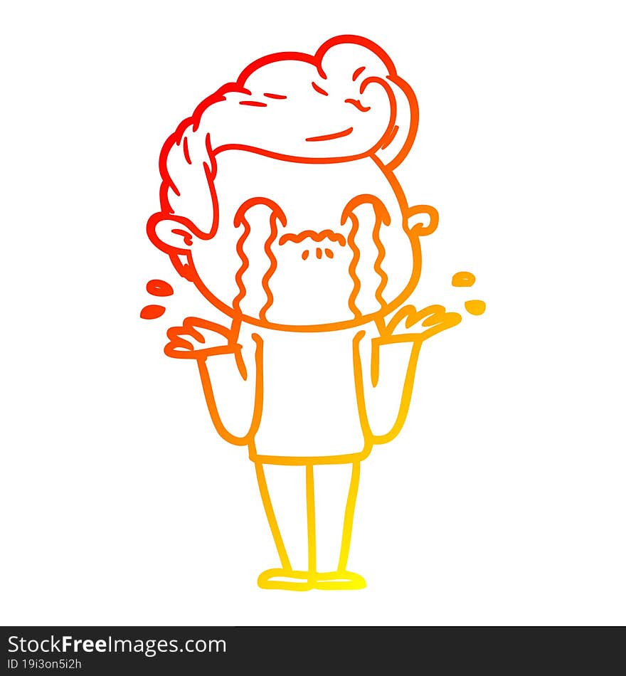 warm gradient line drawing of a cartoon man crying