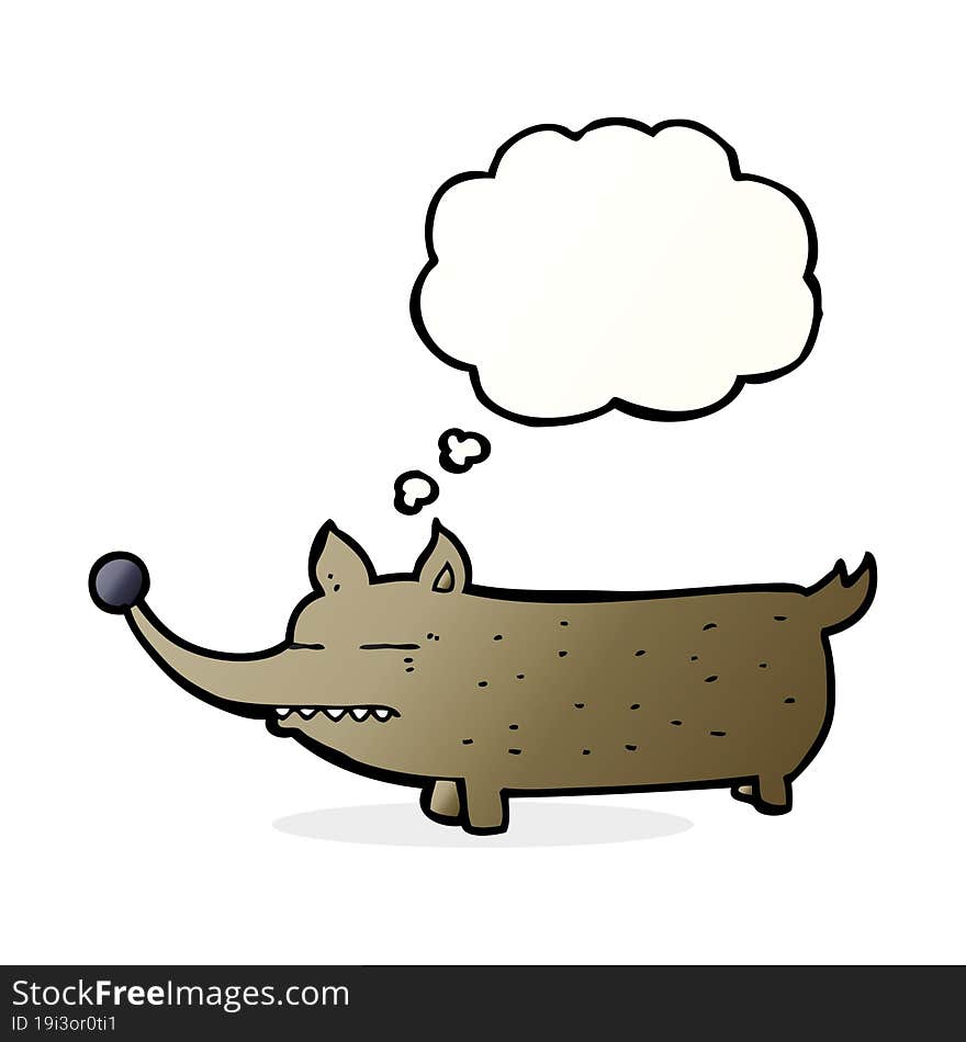 cartoon funny little dog with thought bubble