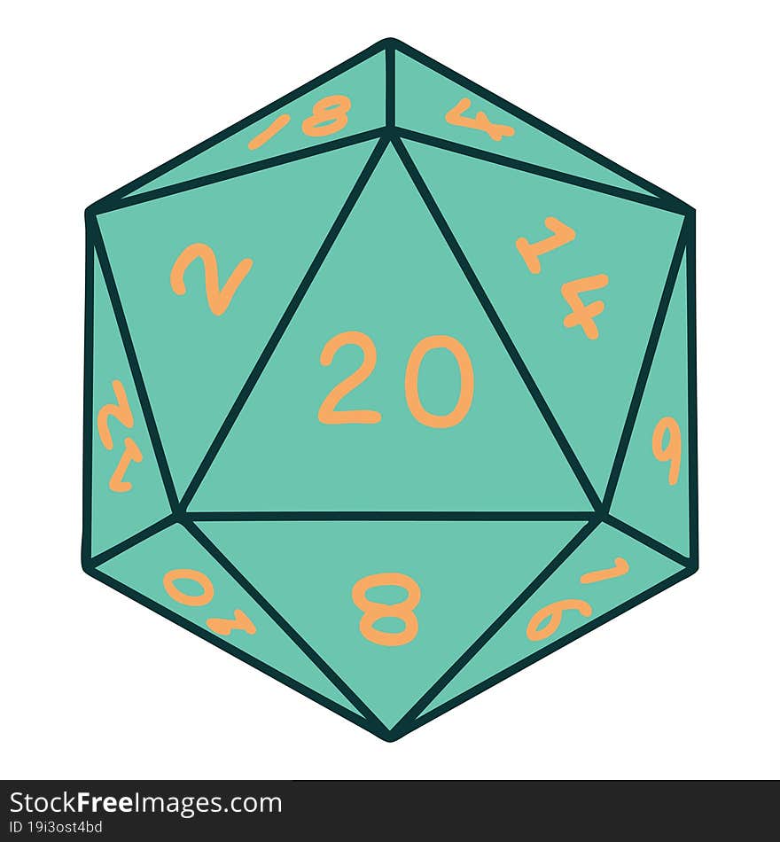 Natural 20 D20 Dice Roll Illustration