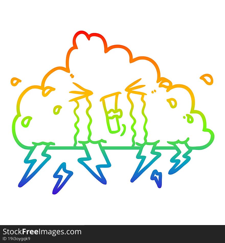 rainbow gradient line drawing cartoon thundercloud