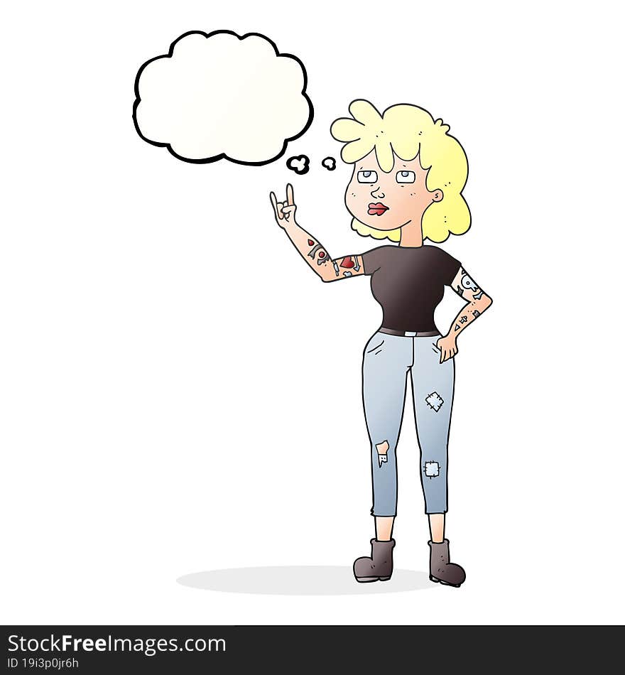 freehand drawn thought bubble cartoon rocker girl