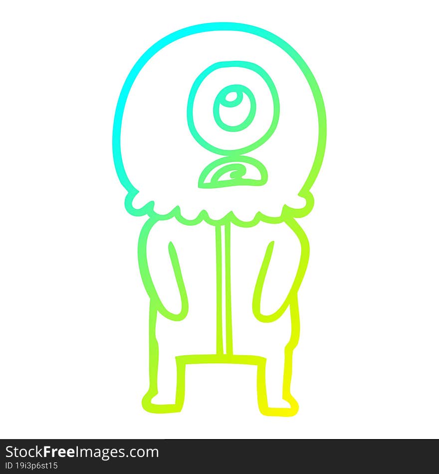 cold gradient line drawing cartoon cyclops alien spaceman