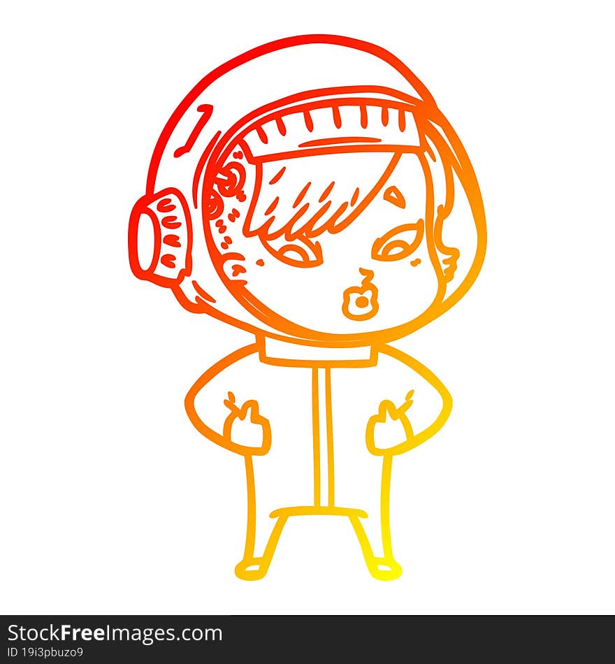 warm gradient line drawing of a cartoon astronaut woman