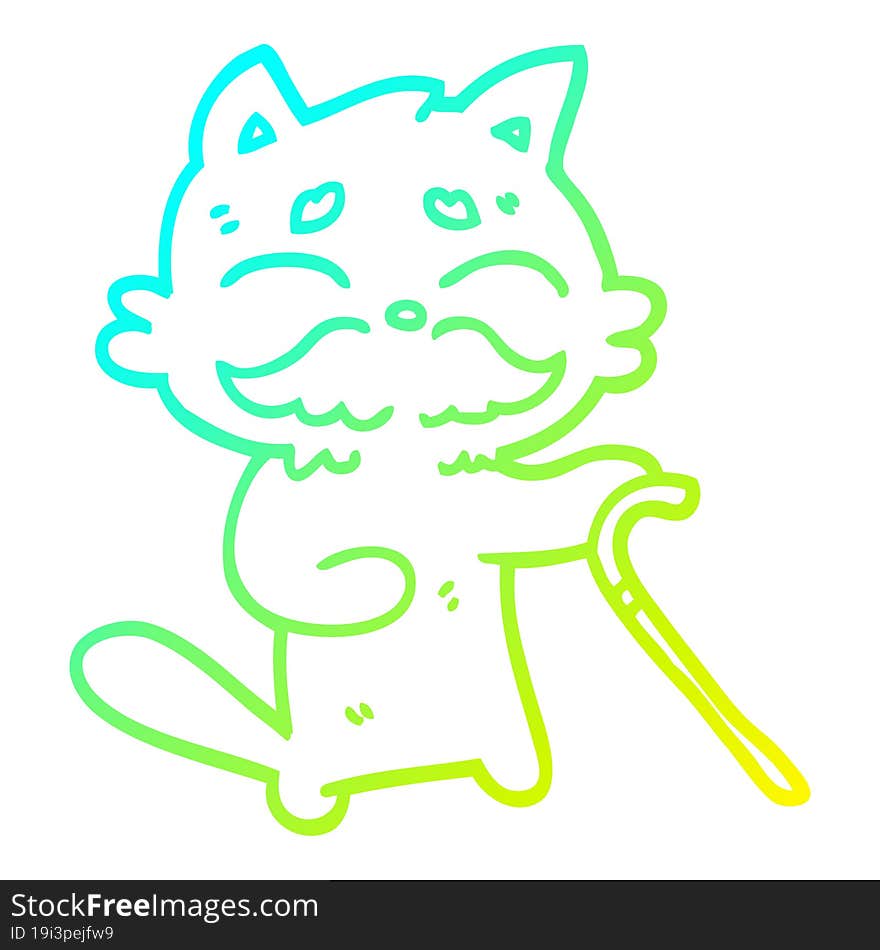 cold gradient line drawing cartoon old cat