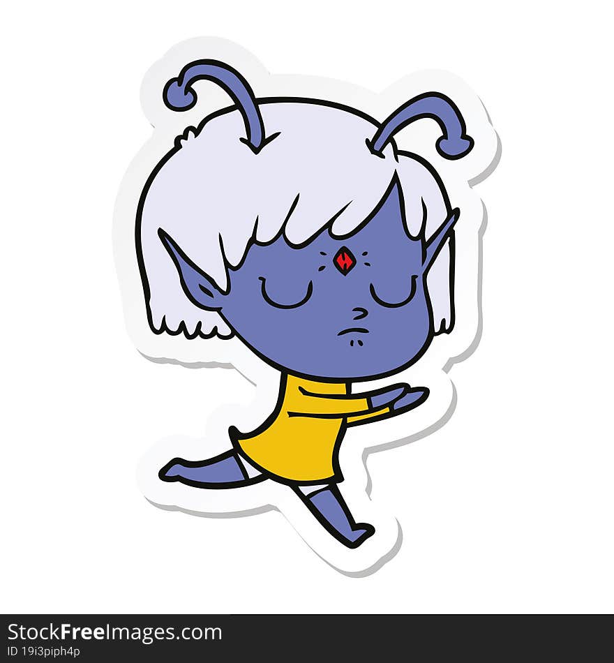 Sticker Of A Cartoon Alien Girl