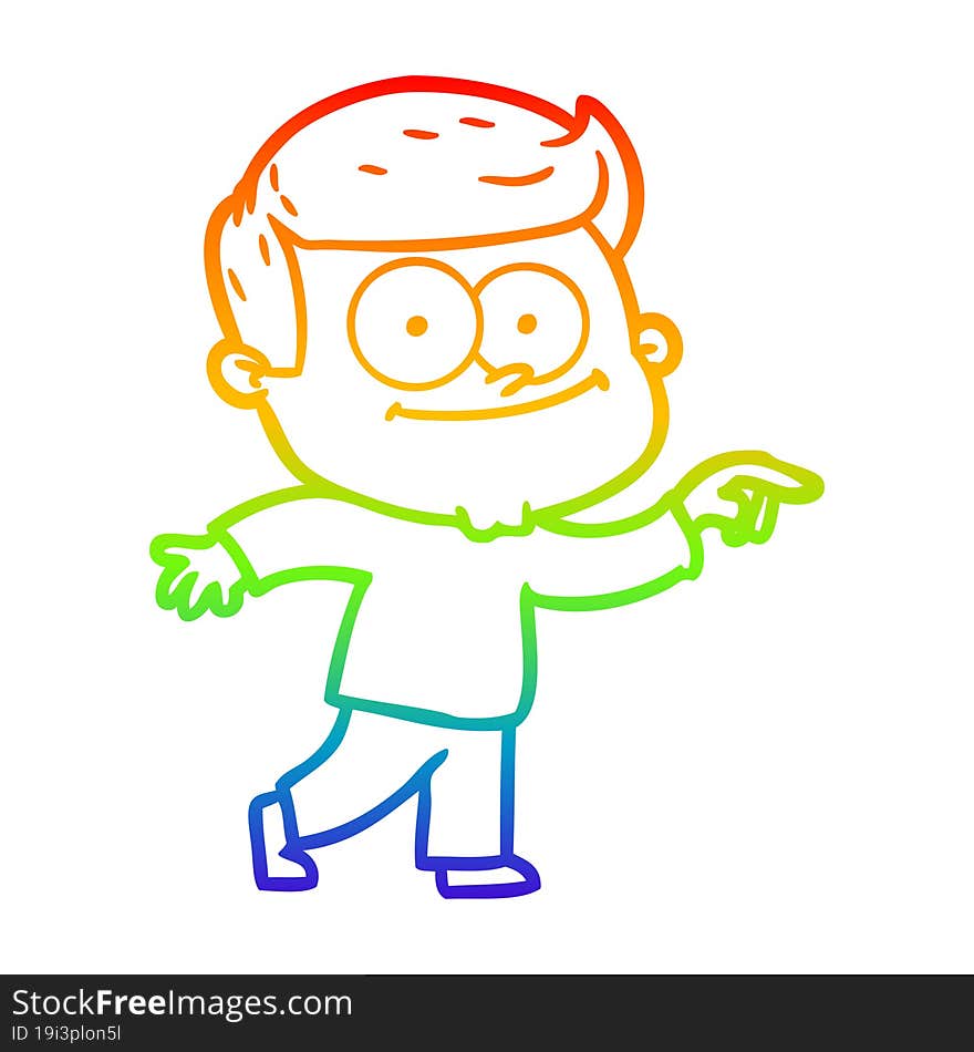 rainbow gradient line drawing of a cartoon happy man