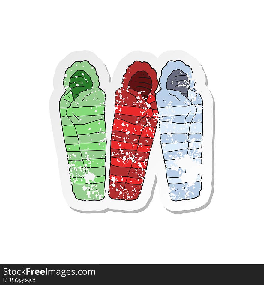 retro distressed sticker of a cartoon sleeping bags