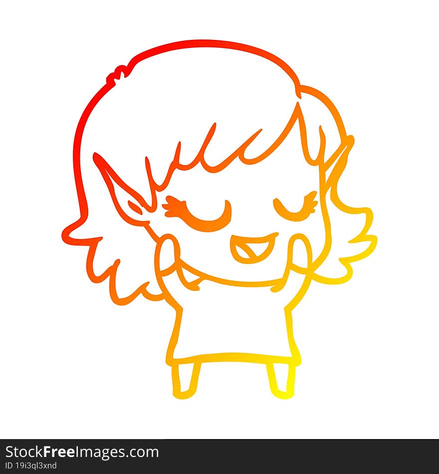 Warm Gradient Line Drawing Happy Cartoon Elf Girl