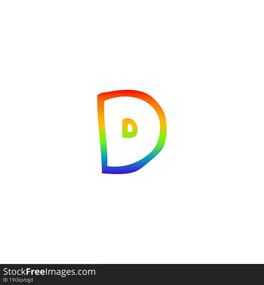 Rainbow Gradient Line Drawing Cartoon Letter D