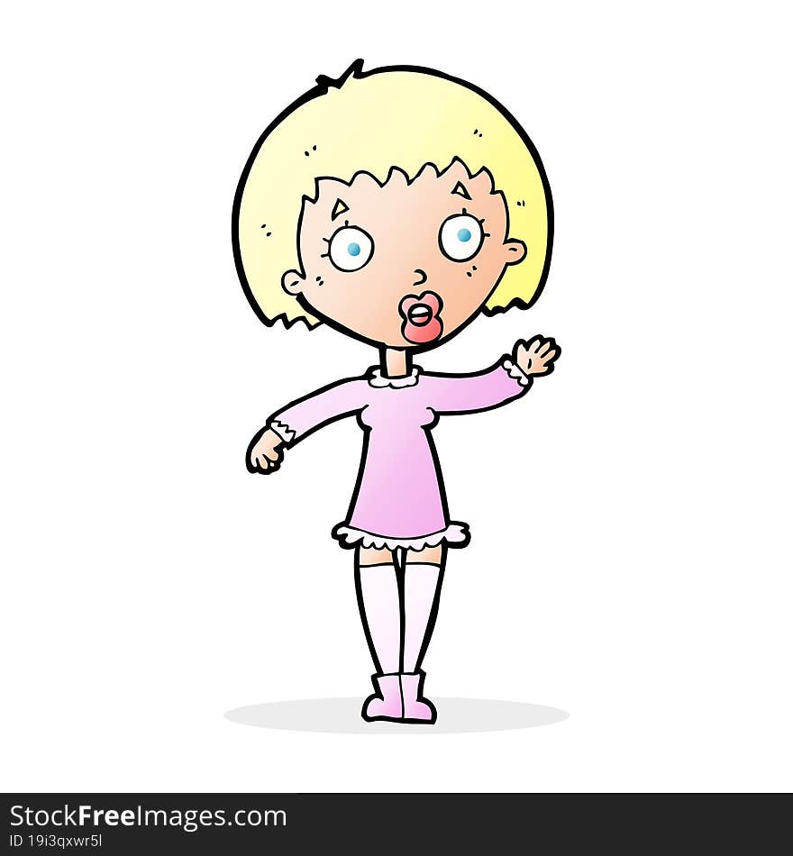 cartoon waving woman