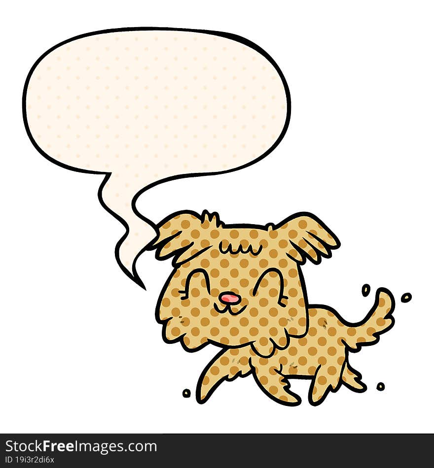 cartoon little dog and speech bubble in comic book style