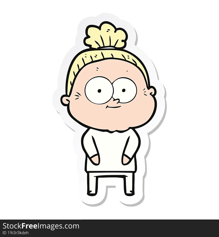 sticker of a cartoon happy old woman