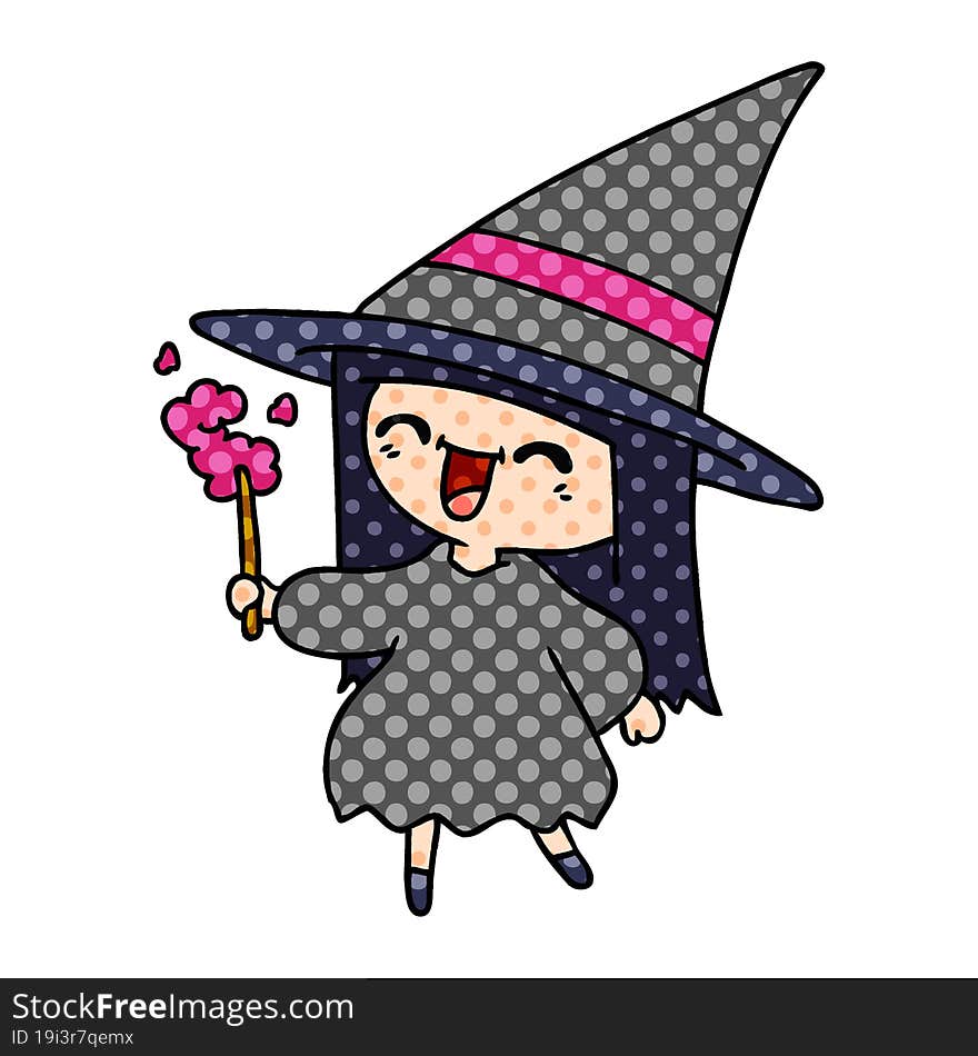 freehand drawn cartoon of cute kawaii witch