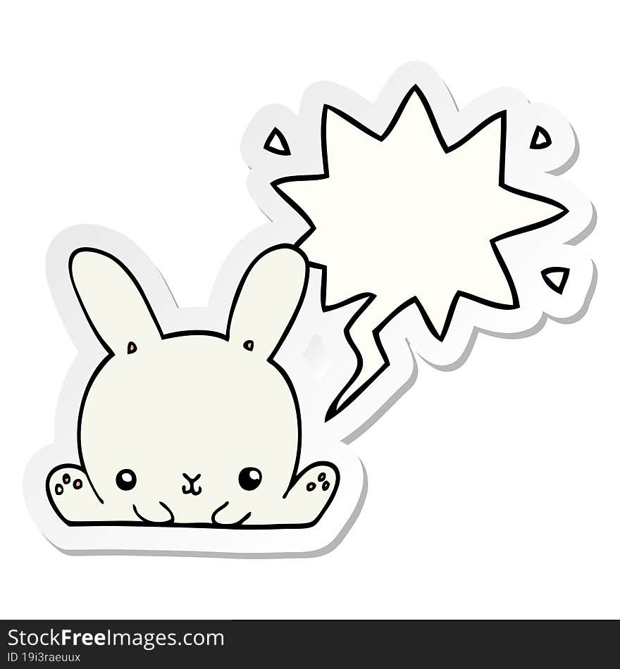 cartoon rabbit with speech bubble sticker. cartoon rabbit with speech bubble sticker