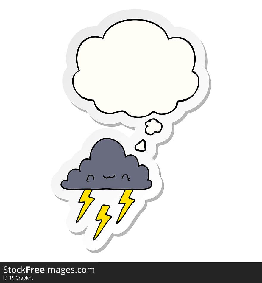 cartoon storm cloud and thought bubble as a printed sticker