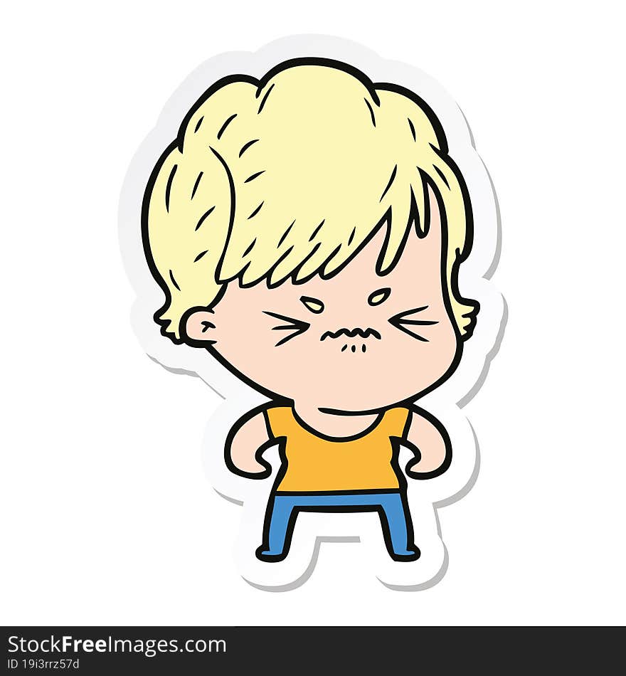 sticker of a cartoon frustrated woman