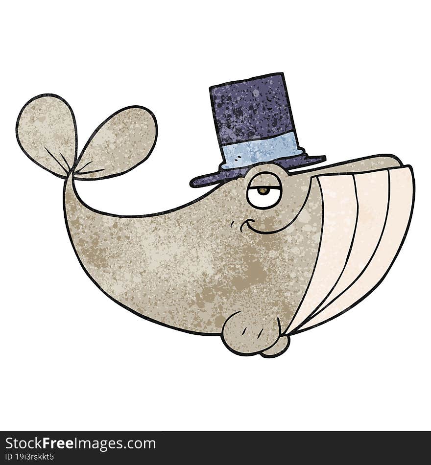 Textured Cartoon Whale Wearing Top Hat