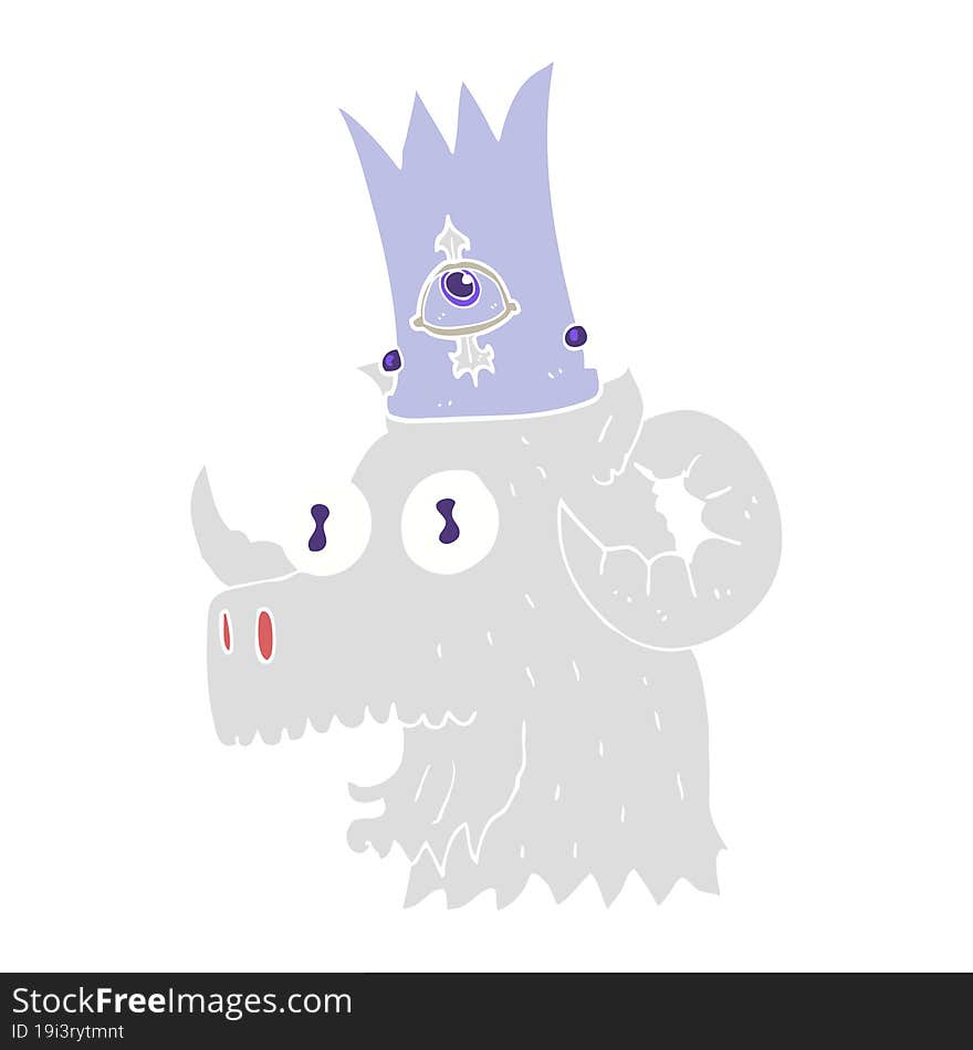 Flat Color Illustration Of A Cartoon Ram Head With Magical Crown